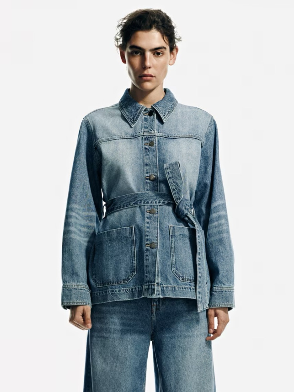 H&M Light Blue Denim Belted Jacket